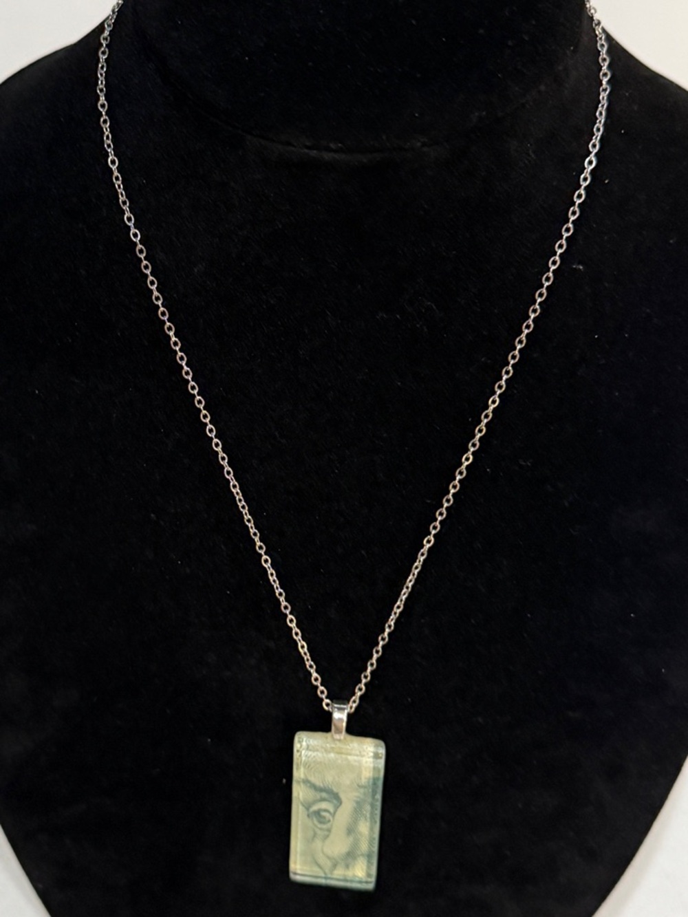 Benjamin Franklin Glass Pendant on Silver Chain